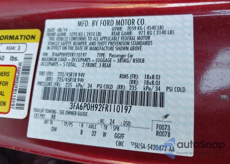 2015 Ford Fusion Se z USA, uszkodzony, nr VIN 3FA6P0H92FR110197